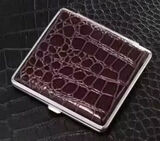 Cigarette Case Metal - Large Size - Brown Crocodile Skin Leatherette Finish