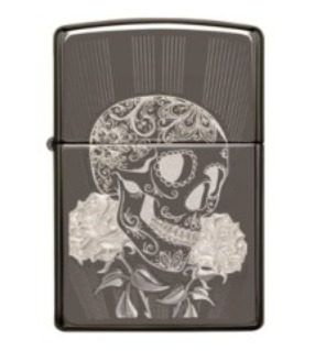 Zippo Lighter - Black Ice - Fancy Skull